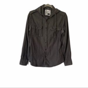 Ezekiel Hooded Button Down Shirt Dark Gray Size S